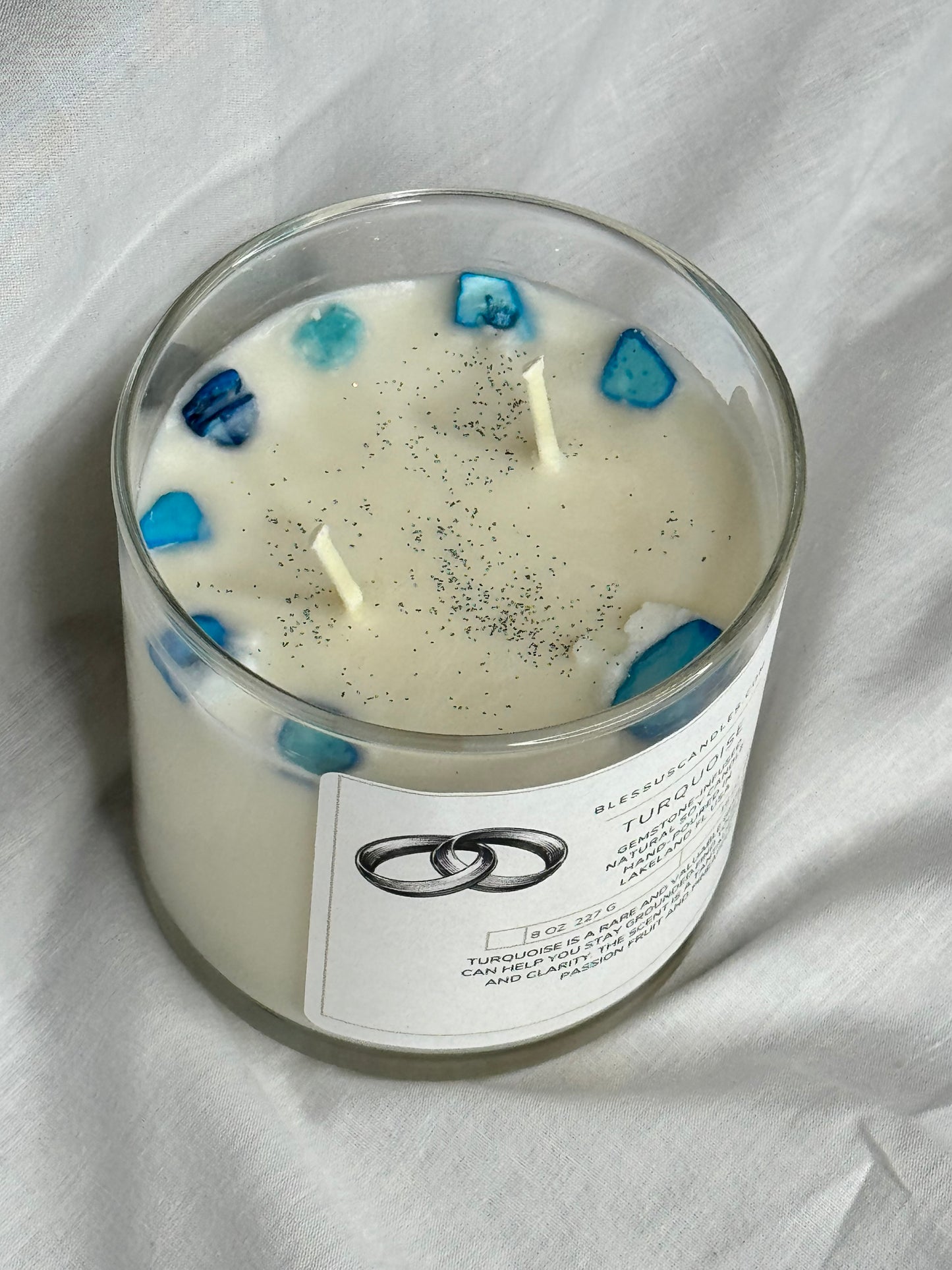 Turquoise-Gemstone-Infused Natural Soy Candle Hand-Poured in Lakeland, FL USA