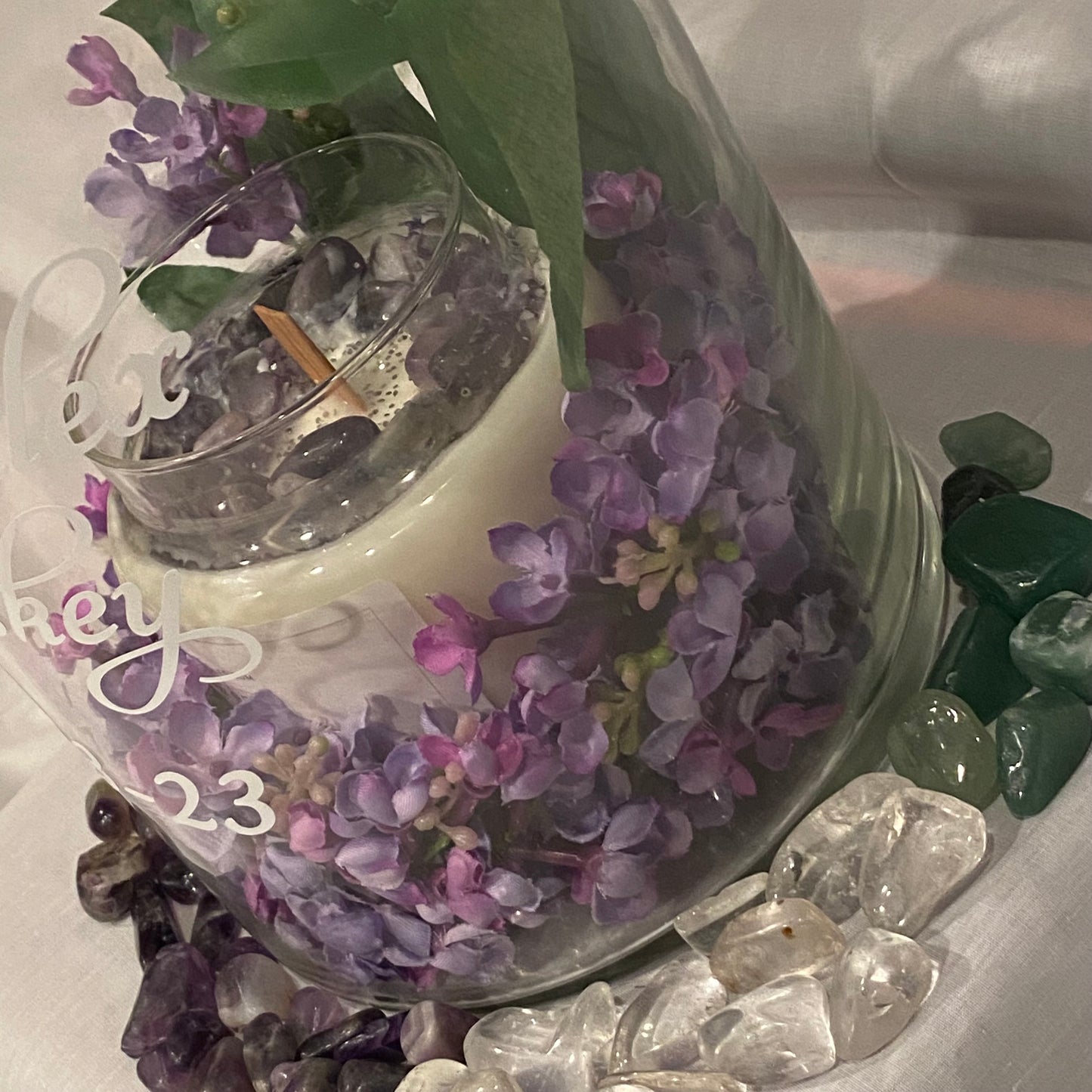 Custom gemstone candle for special occasions.