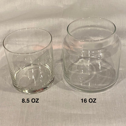 Two glass sizes for each candle.