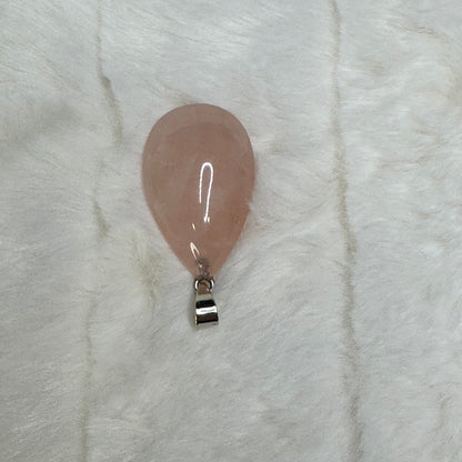 100% Real Rose Quartz  Grade AA Genuine Natural Teardrop  Healing Gem Stone Pendant.