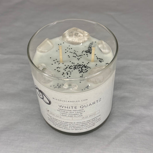 White Quartz: Gemstone-Infused Natural Soy Candle Hand-Poured in Lakeland, FL USA