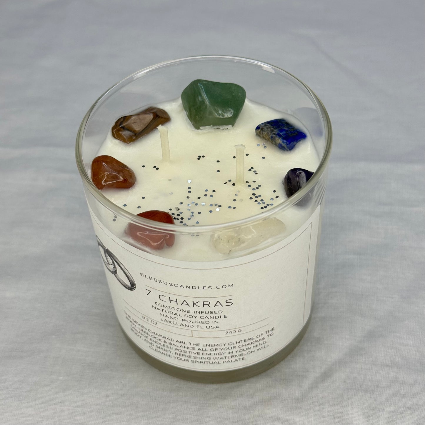 7 Chakras: Gemstone-Infused Natural Soy Candle Hand-Poured in Lakeland, FL USA