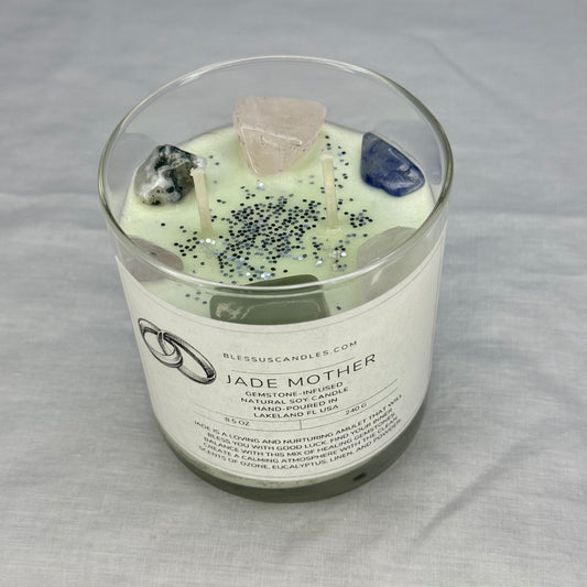 Jade Mother: Gemstone-Infused Natural Soy Candle Hand-Poured in Lakeland, FL USA