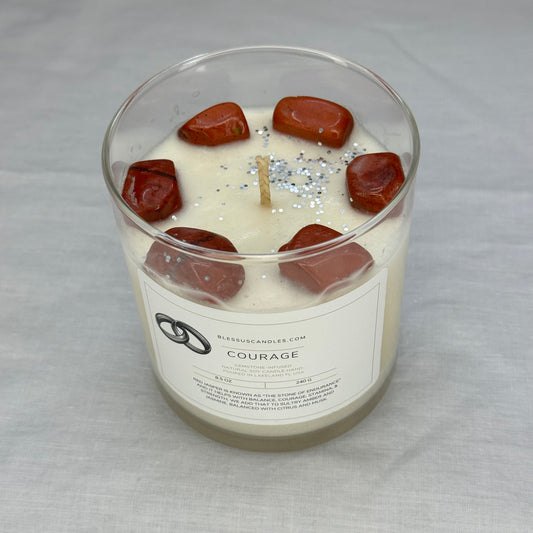 Courage: Gemstone-Infused Natural Soy Candle Hand-Poured in Lakeland FL USA