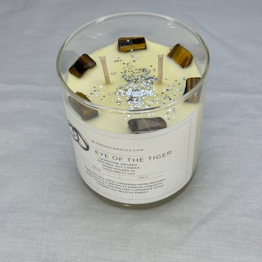 Eye of the Tiger: Gemstone-Infused Natural Soy Candle Hand-Poured in Lakeland, FL USA