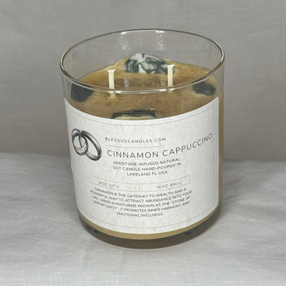 Cinnamon Cappuccino Gemstone-Infused Natural Soy Candle Hand-Poured in Lakeland, FL USA