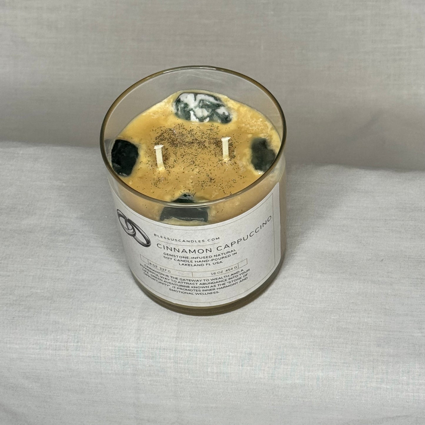 Cinnamon Cappuccino Gemstone-Infused Natural Soy Candle Hand-Poured in Lakeland, FL USA