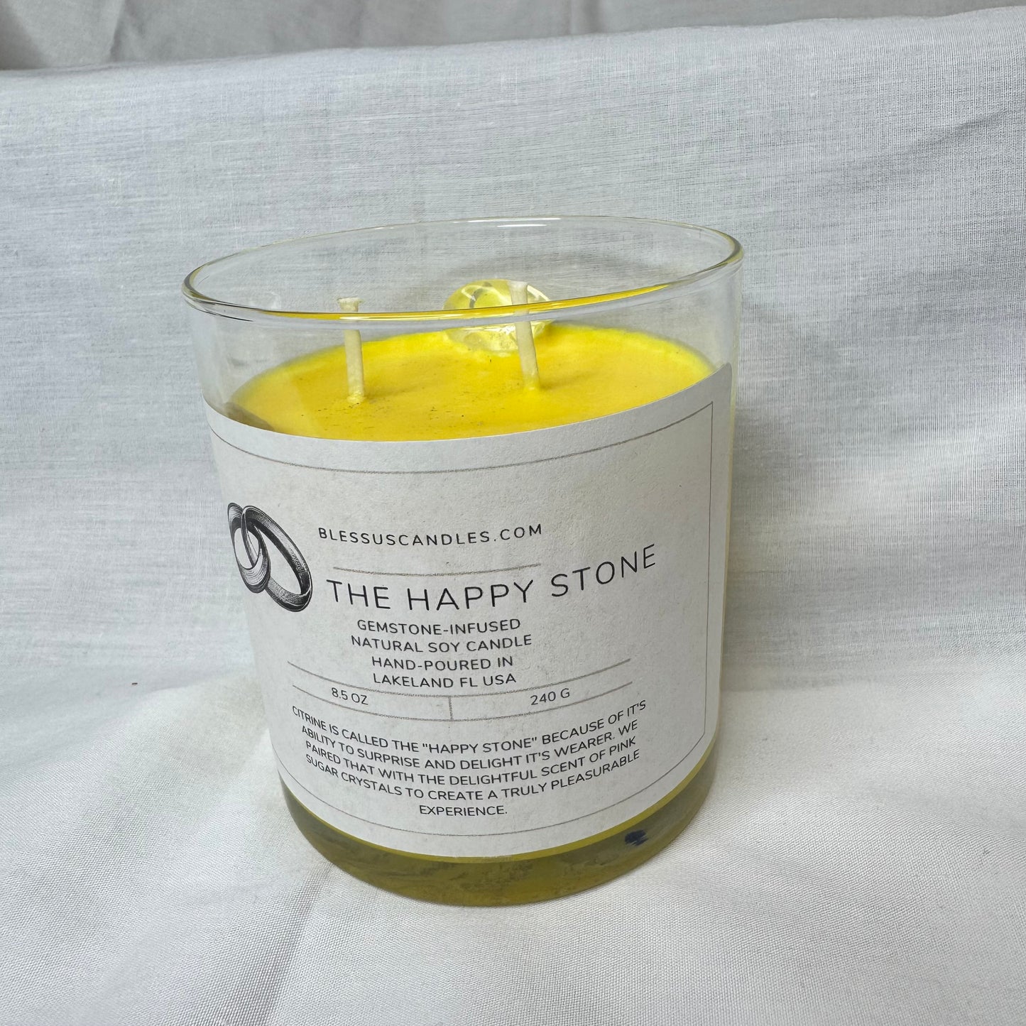 The Happy Stone Gemstone-Infused Natural Soy Candle Hand-Poured in Lakeland, FL USA