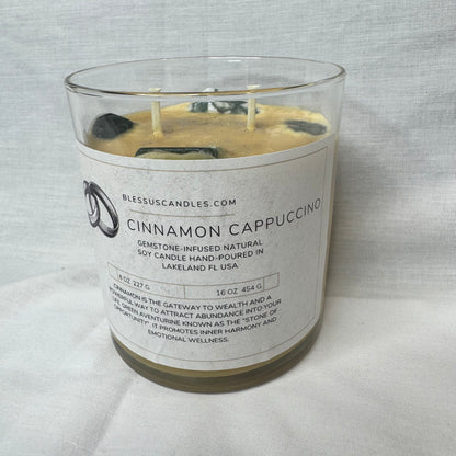 Cinnamon Cappuccino Gemstone-Infused Natural Soy Candle Hand-Poured in Lakeland, FL USA