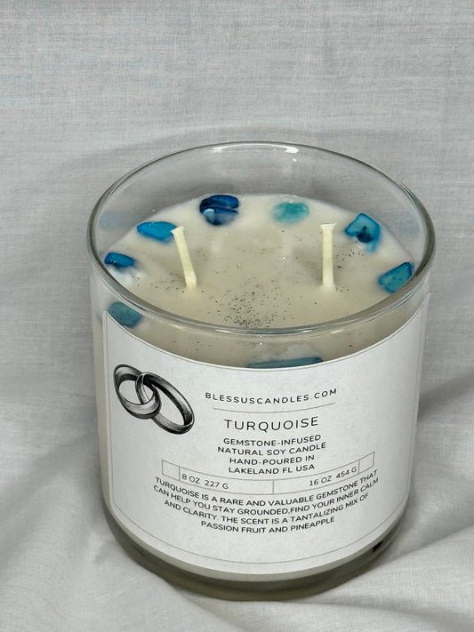 Turquoise-Gemstone-Infused Natural Soy Candle Hand-Poured in Lakeland, FL USA