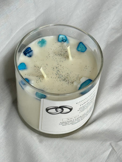 Turquoise-Gemstone-Infused Natural Soy Candle Hand-Poured in Lakeland, FL USA