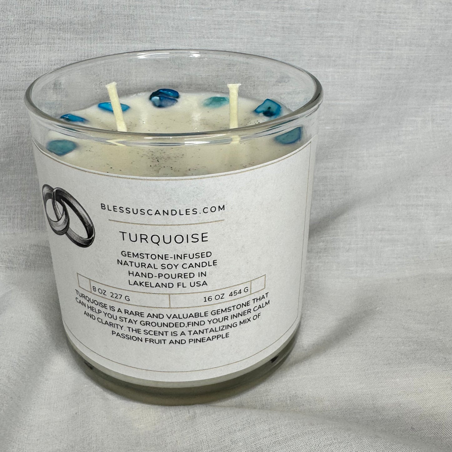 Turquoise-Gemstone-Infused Natural Soy Candle Hand-Poured in Lakeland, FL USA
