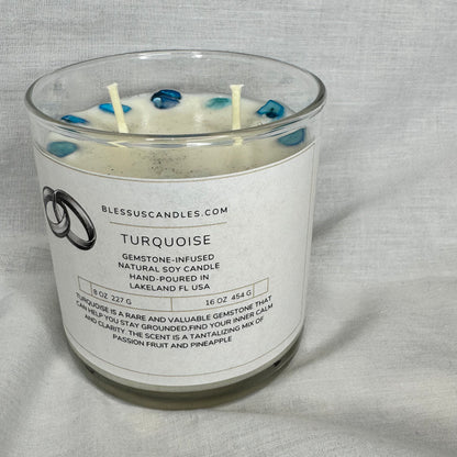 Turquoise-Gemstone-Infused Natural Soy Candle Hand-Poured in Lakeland, FL USA
