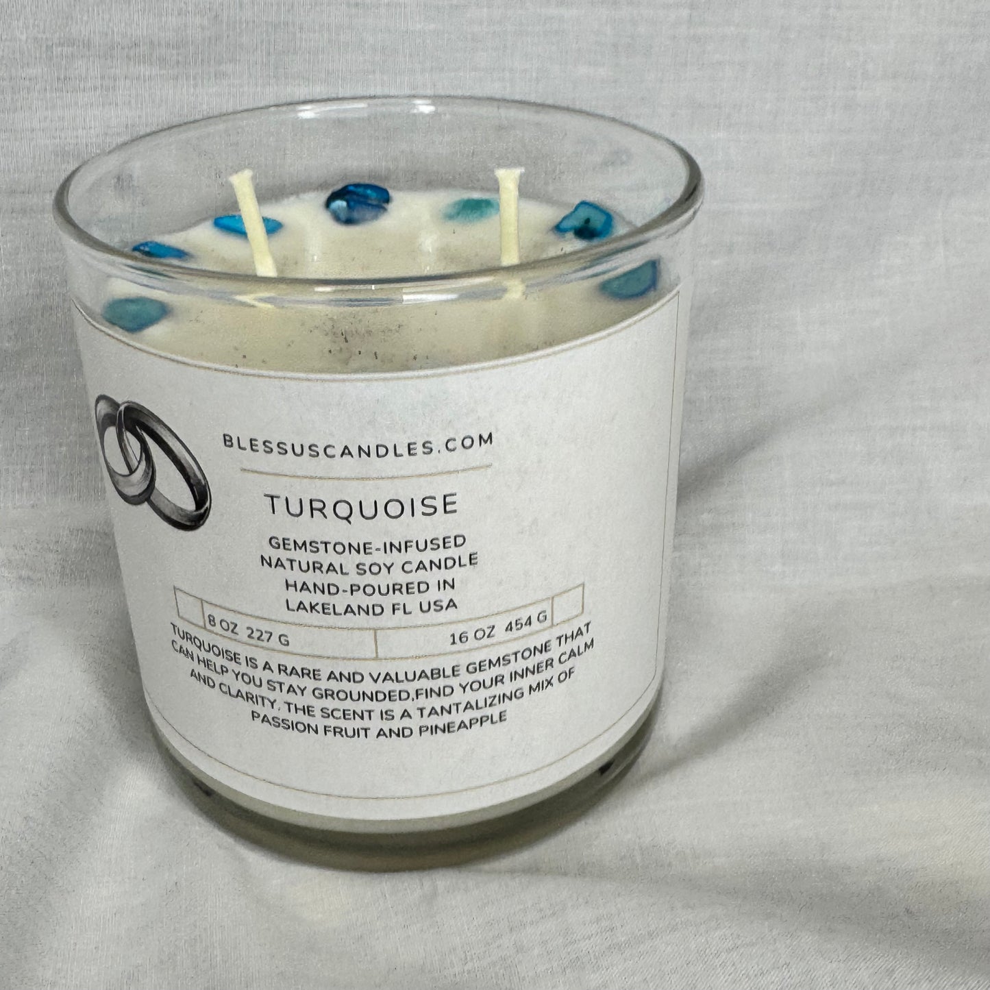 Turquoise-Gemstone-Infused Natural Soy Candle Hand-Poured in Lakeland, FL USA