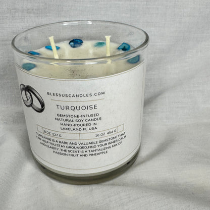 Turquoise-Gemstone-Infused Natural Soy Candle Hand-Poured in Lakeland, FL USA
