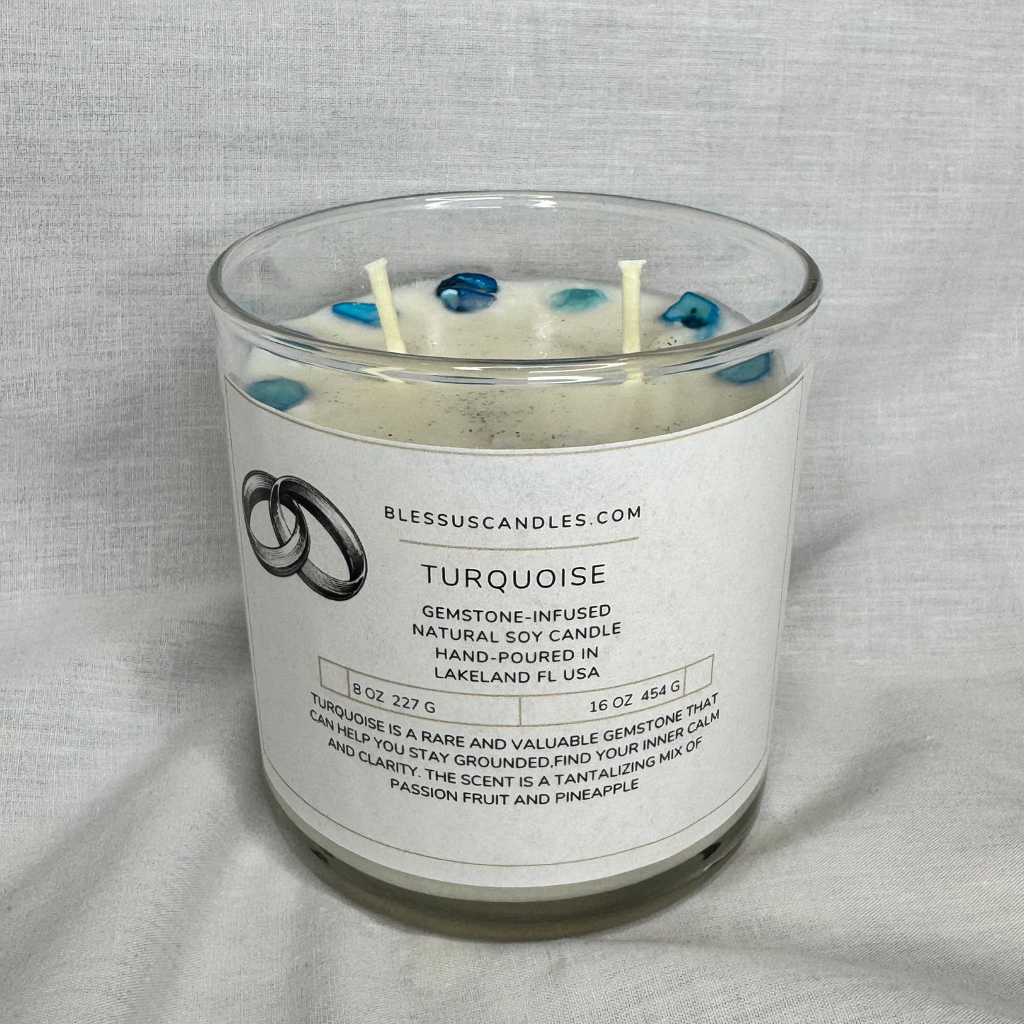 Turquoise-Gemstone-Infused Natural Soy Candle Hand-Poured in Lakeland, FL USA
