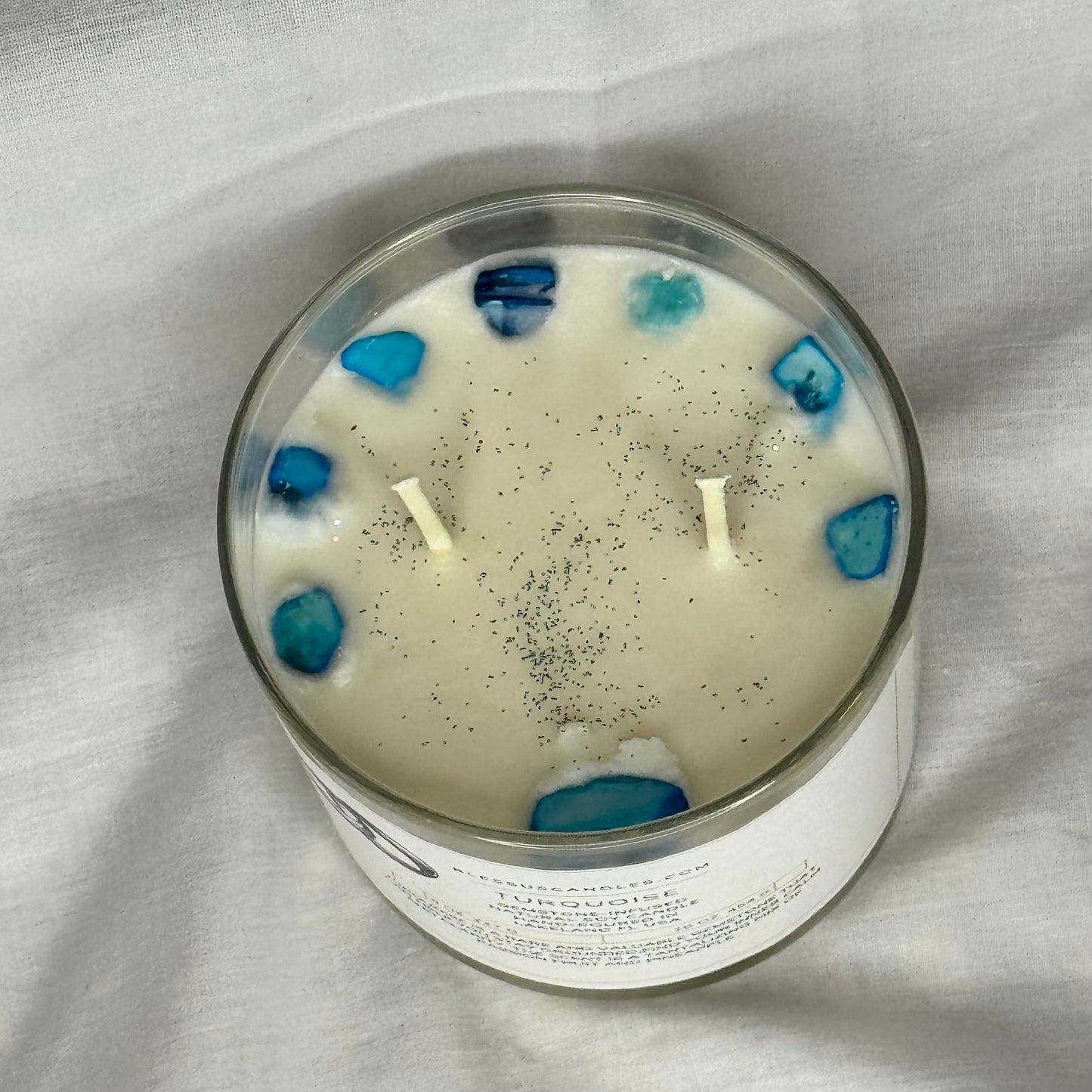 Turquoise-Gemstone-Infused Natural Soy Candle Hand-Poured in Lakeland, FL USA