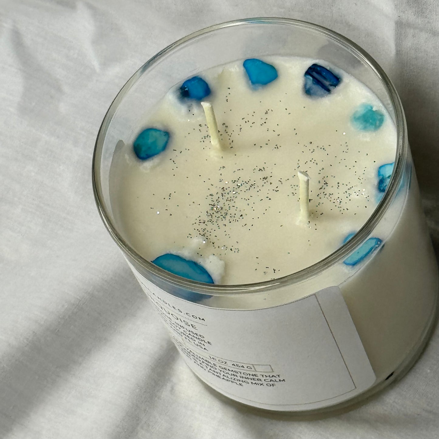 Turquoise-Gemstone-Infused Natural Soy Candle Hand-Poured in Lakeland, FL USA