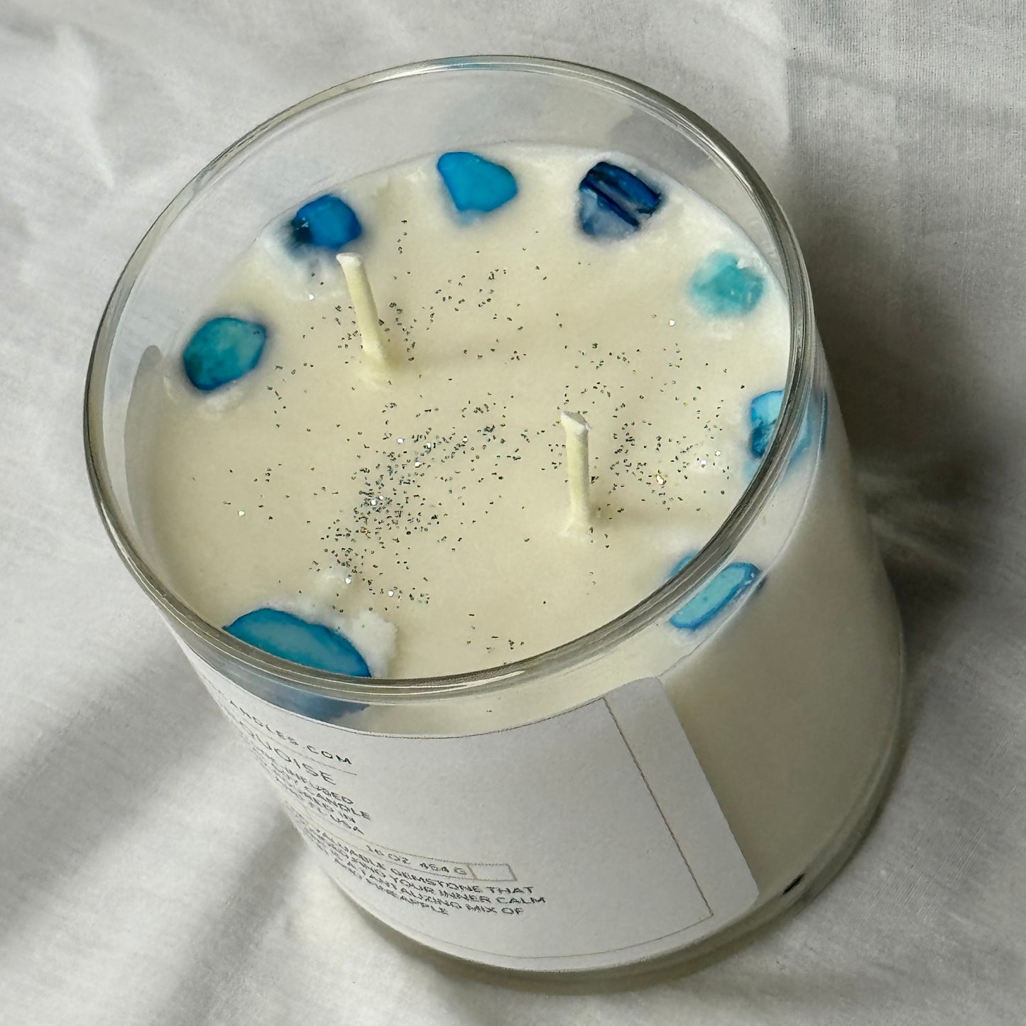 Turquoise-Gemstone-Infused Natural Soy Candle Hand-Poured in Lakeland, FL USA
