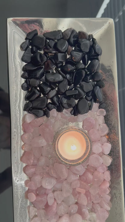 Protect Our Love Natural Gemstone Blessing Tray with 3 candle holders