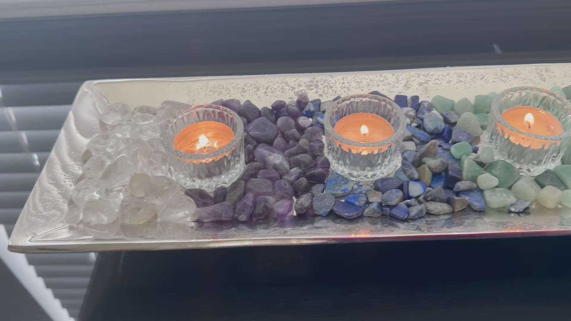 Video: 64 oz total of Natural Gemstones, All 7 Chakras, and a Silver Aluminum Metal Tray.